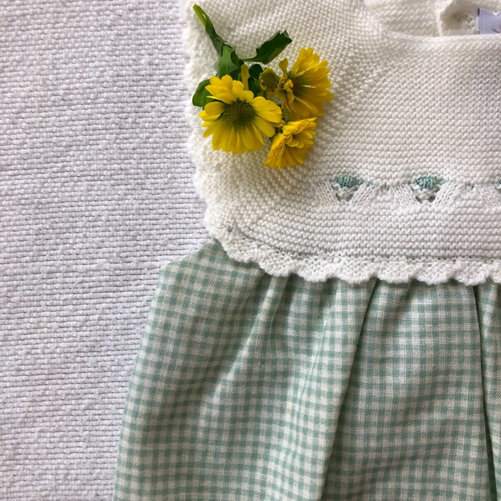 Beautiful Baby Romper - knit and woven, 100% cotton.
